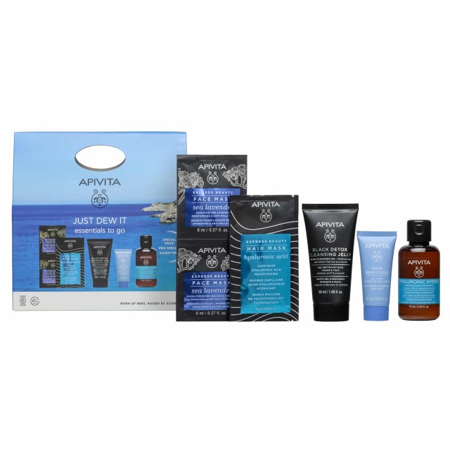 Apivita Promo Essentials Just Dew It Aqua Beelicious, Black Detox, Express Μάσκα Προσώπου & Μαλλιών, Σαμπουάν Ενυδάτωσης σε Ειδικό Μέγεθος
