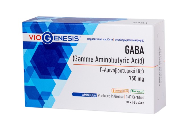 Viogenesis GABA 750mg 60caps - Συμπλήρωμα για Διαχείριση του Άγχους και του Στρες