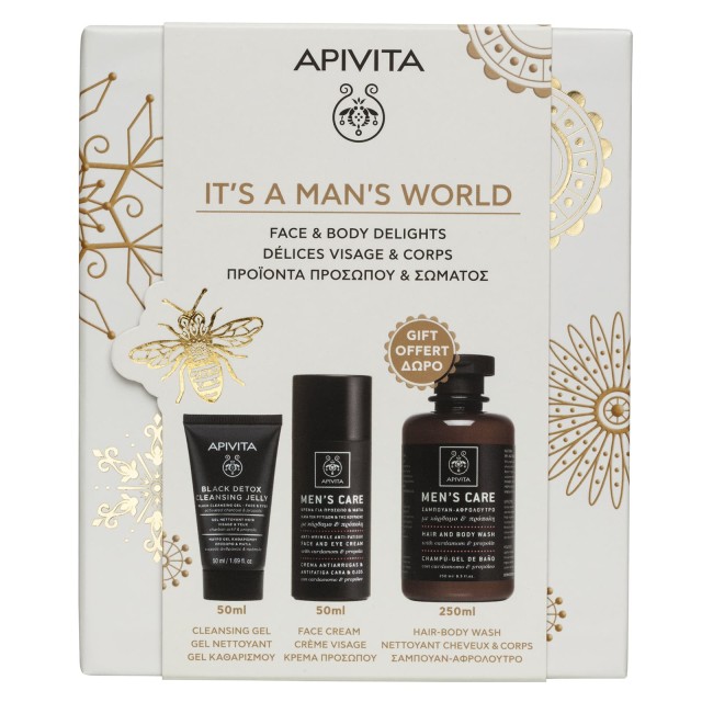 Apivita Promo Its a Mans World - Κρέμα Προσώπου & Ματιών 50ml +  Τζελ Καθαρισμού Προσώπου 50ml + Δώρο Αφρόλουτρο 250ml