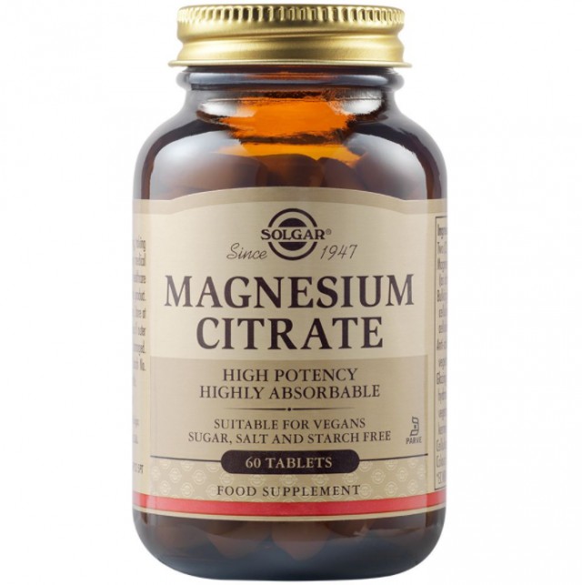 Solgar Magnesium Citrate 200mg 60 Ταμπλέτες – Συμπλήρωμα διατροφής με Κιτρικό Μαγνήσιο
