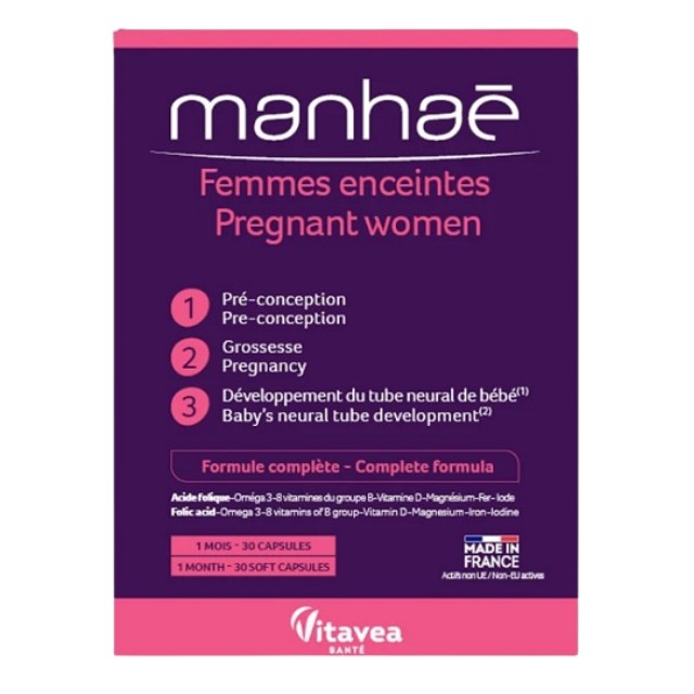 Manhaé Pregnant Women 30 Κάψουλες - Συμπλήρωμα Διατροφής για πριν και κατά την Διάρκεια της Εγκυμοσύνης