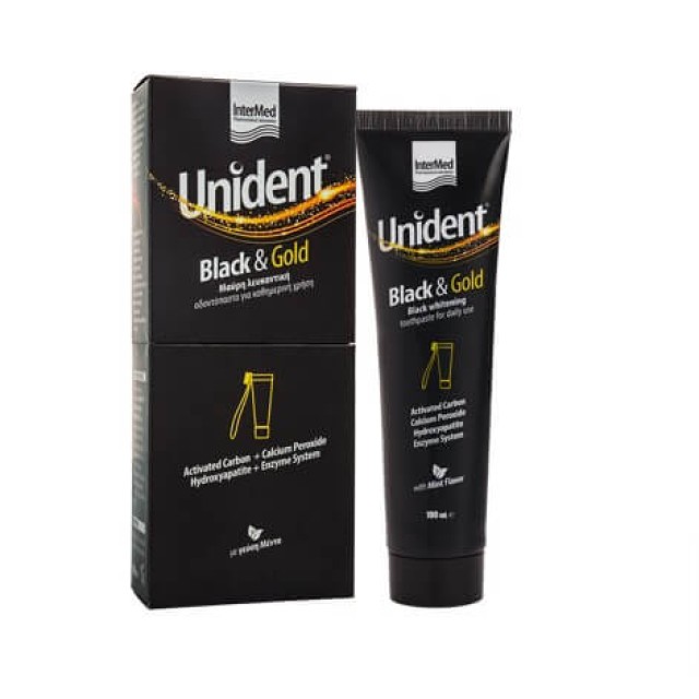 Intermed Unident Black & Gold Toothpaste 100ml - Λευκαντική Οδοντόπαστα Καθημερινής Χρήσης