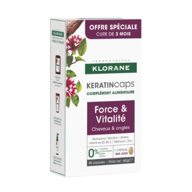 Klorane Keratin 90caps - Συμπλήρωμα Διατροφής Ενδυνάμωσης και Τόνωσης Μαλλιών