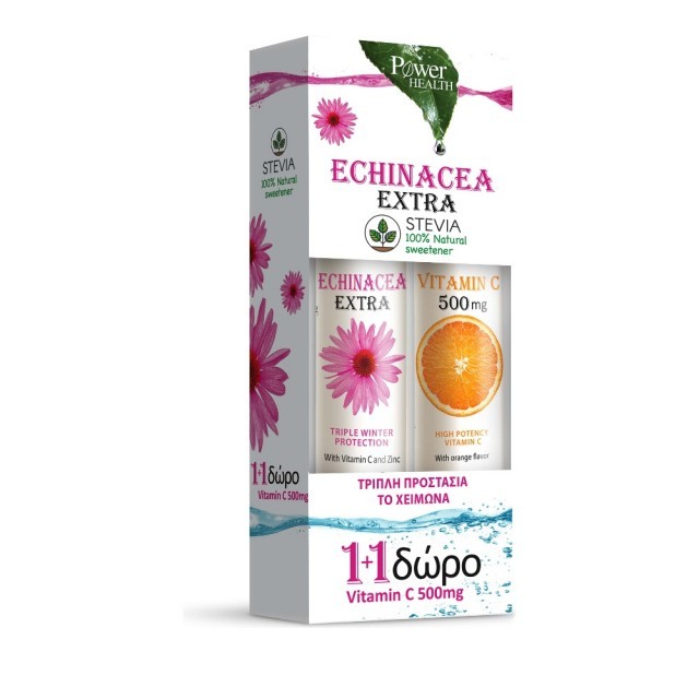 Power Health Echinacea Extra με Στέβια 24 αναβράζοντα δισκία + Δώρο Vitamin C 500mg 20 αναβράζοντα δισκία