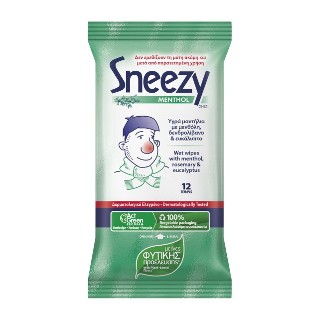 ΜΕΓΑ Sneezy Υγρά μαντήλια για το κρυολόγημα 12τμχ.