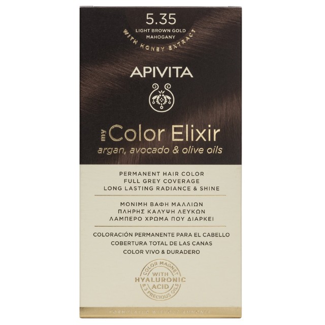 Apivita My Color Elixir – Βαφή μαλλιών χωρίς αμμωνία - 5.35 (Καστανό ανοιχτό μελί μαονί)