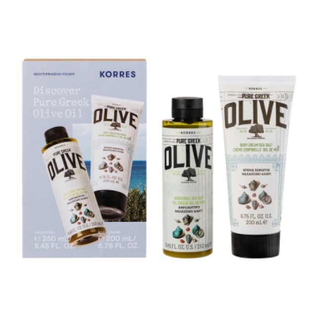 Korres Discover Pure Greek Olive Oil - Θαλασσινό Αλάτι Ελαιώνας Κρήτης Αφρόλουτρο 250ml & Κρέμα Σώματος 200ml