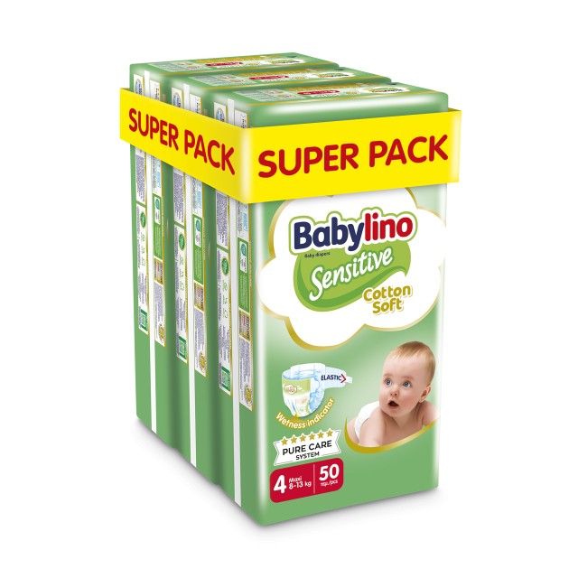 Babylino Sensitive Cotton Soft Βρεφική πάνα No4 (8-13Kg) Super Pack 150τμχ (3X50)