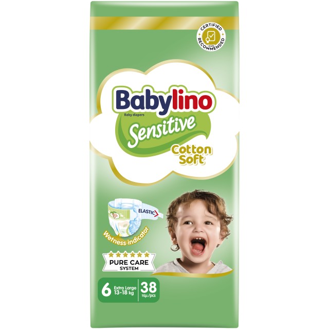 Babylino Sensitive Cotton Soft Βρεφική πάνα No6 13-18Kg Value Pack 38τμχ