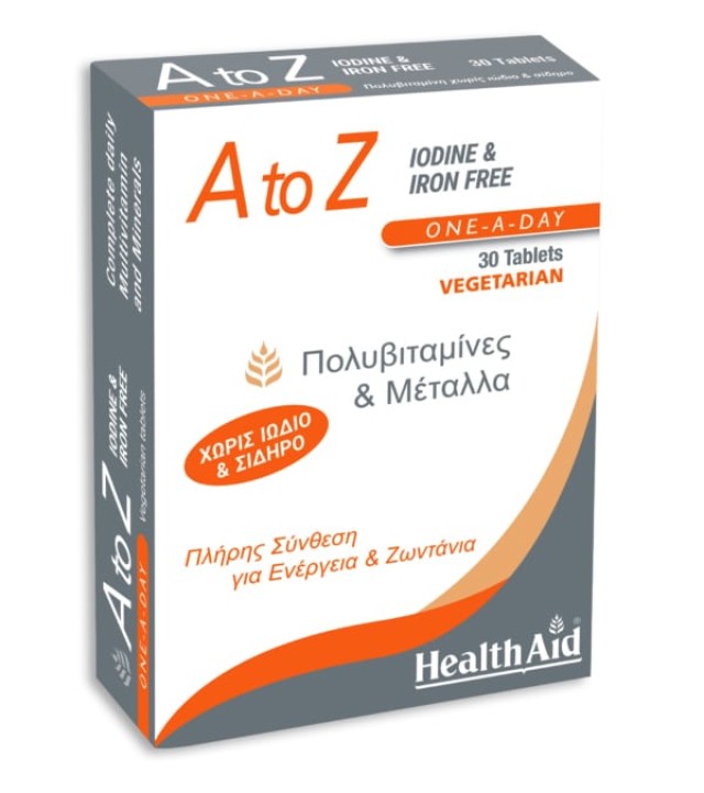 Health Aid A To Z Iodine - Iron Free 30tabs – Συμπλήρωμα Διατροφής με Βιταμίνες και Μέταλλα για Ενέργεια και Ζωντάνια