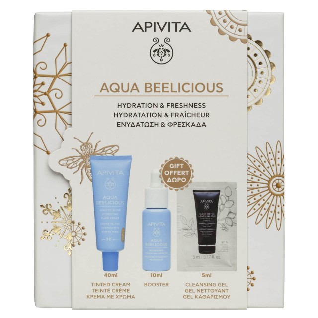 Apivita Promo Aqua Beelicious - Κρέμα Ενυδάτωσης για Φυσική Λάμψη με SPF30 40ml + Booster Ενυδάτωσης 10ml + Τζελ Καθαρισμού 5ml