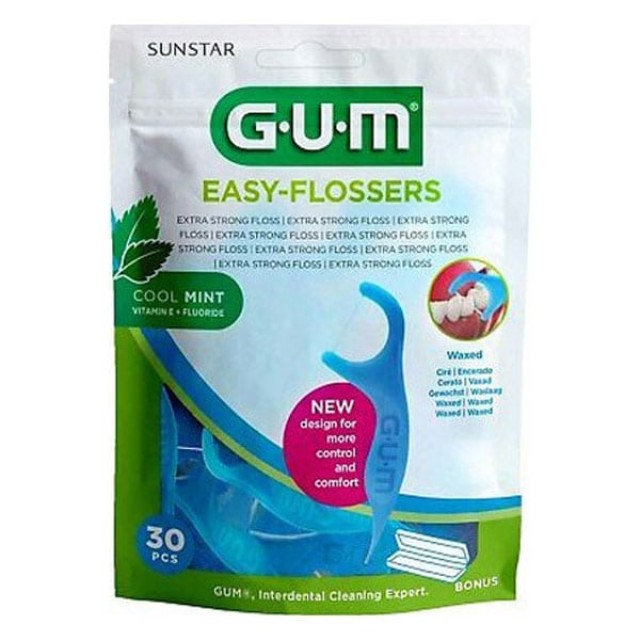 Gum Easy Flossers 890, 30 τεμάχια - Οδοντικό Νήμα Ελαφρώς Κερωμένο σε Διχάλες Μίας Χρήσης