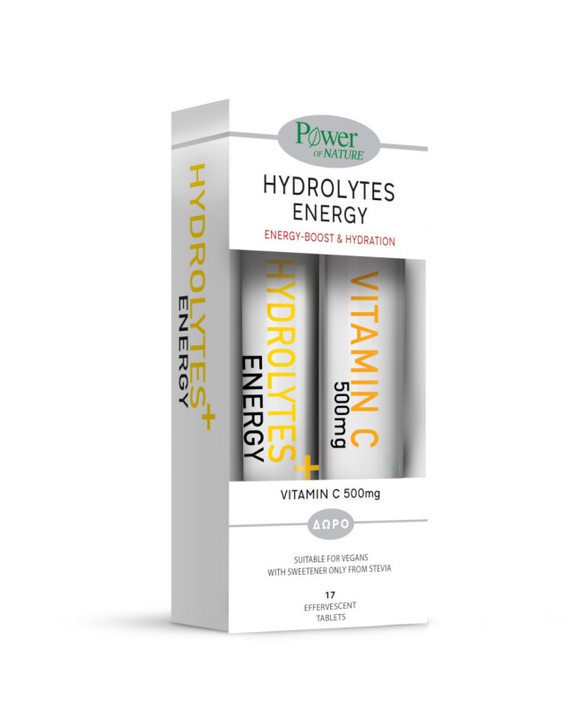 Power Health Hydrolytes Energy Stevia 20 Αναβράζοντα με Γεύση Φράουλα με Δώρο Vitamin C 500Mg 20Αναβράζοντα