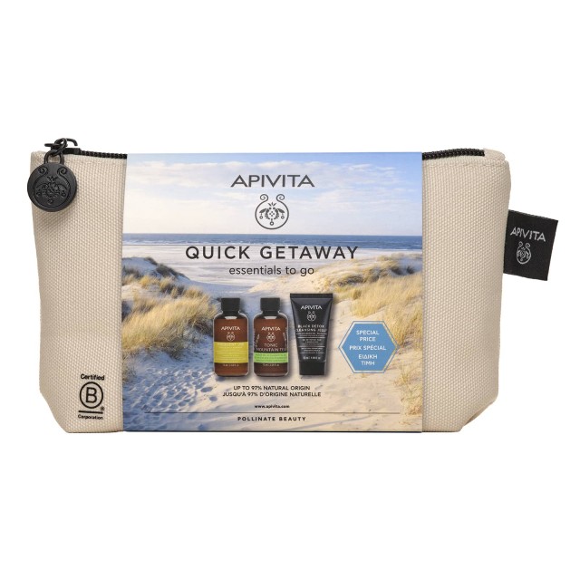 Apivita Promo Discovery Quick Getaway & Mini Σαμπουάν Καθημερινής Χρήσης 75ml, Mini Tonic Mountain Tea Αφρόλουτρο 75ml και Mini Μαύρο Gel Καθαρισμού 75ml