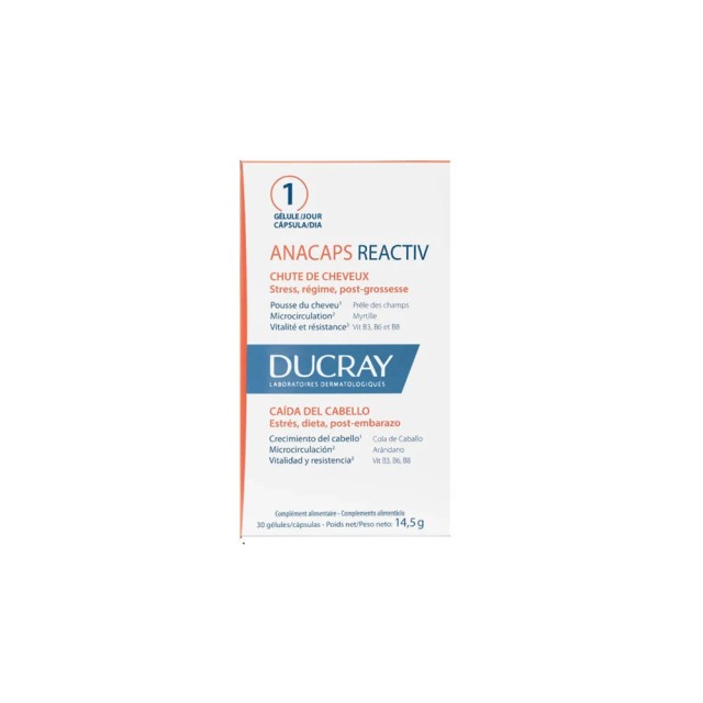 Ducray Anacaps Reactiv Food Supplement Hair Loss 30 κάψουλες - Συμπλήρωμα Διατροφής που συμβάλλει στη Διατήρηση της Τριχοφυΐας