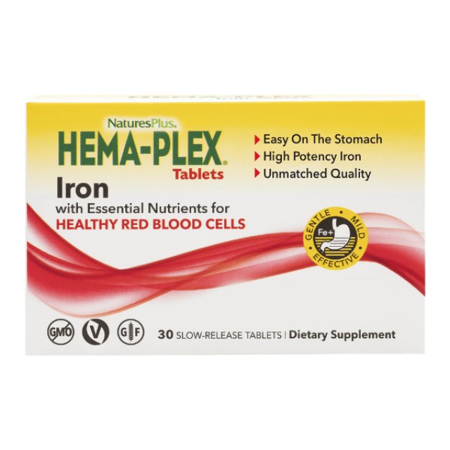 Natures Plus HEMA-PLEX Slow Release Iron 30 Tablets - Σίδηρος Βραδείας Αποδέσμευσης