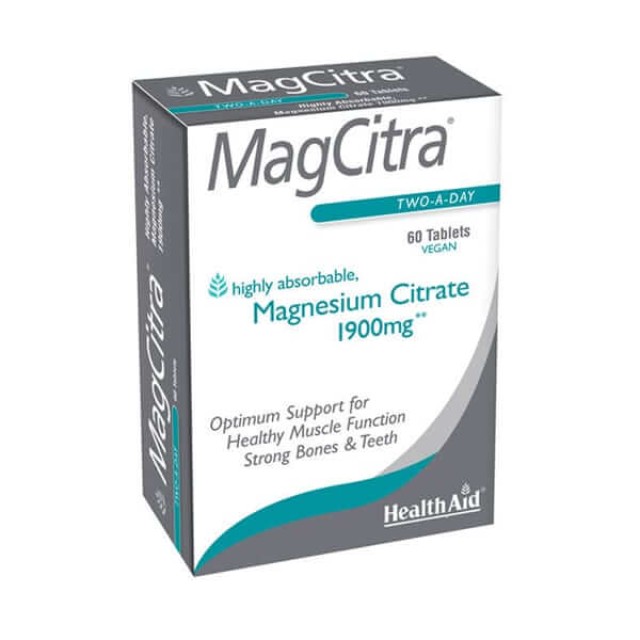 Health Aid MagCitra Magnesium Citrate 1900mg 60tabs – Συμπλήρωμα με Κιτρικό Μαγνήσιο