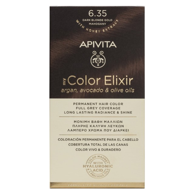 Apivita My Color Elixir – Βαφή μαλλιών χωρίς αμμωνία - 6.35 (Ξανθό σκούρο μελί μαονί)