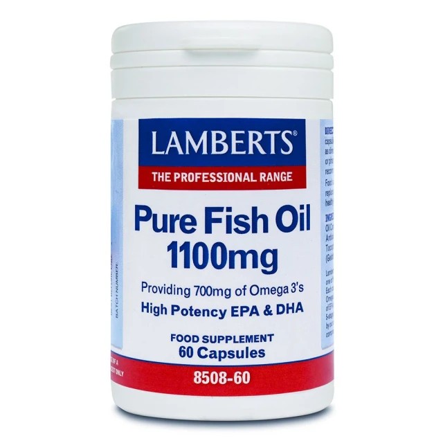 Lamberts Pure Fish Oil 1100mg 60 Κάψουλες - Συμπλήρωμα Ιχθυελαίων για Καρδιά, Αρθρώσεις, Δέρμα & Εγκέφαλο