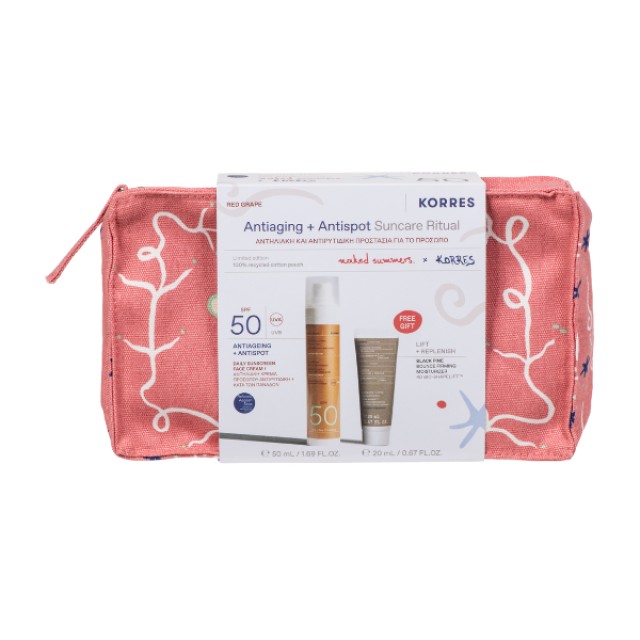 Korres Set Antiaging & Antispot Suncare Ritual Red Grape Face Cream SPF50 50ml + Free Gift Black Pine Moisturizer 20ml