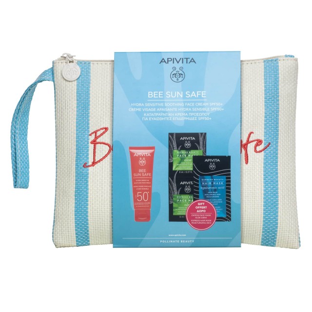 Apivita Promo Bee Sun Safe Hydra Sensitive Soothing Face Cream SPF50+ 50ml & FREE Face Mask Aloe 2x8ml & Hair Mask Moisturizing 20ml