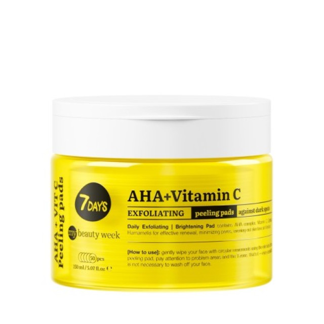 7DAYS Exfoliating Peeling Pads AHA+ Vitamin C 50 δισκία - Απολεπιστικά Δισκία για Εξισορρόπηση Τόνου & Βελτίωση της Όψης του Δέρματος
