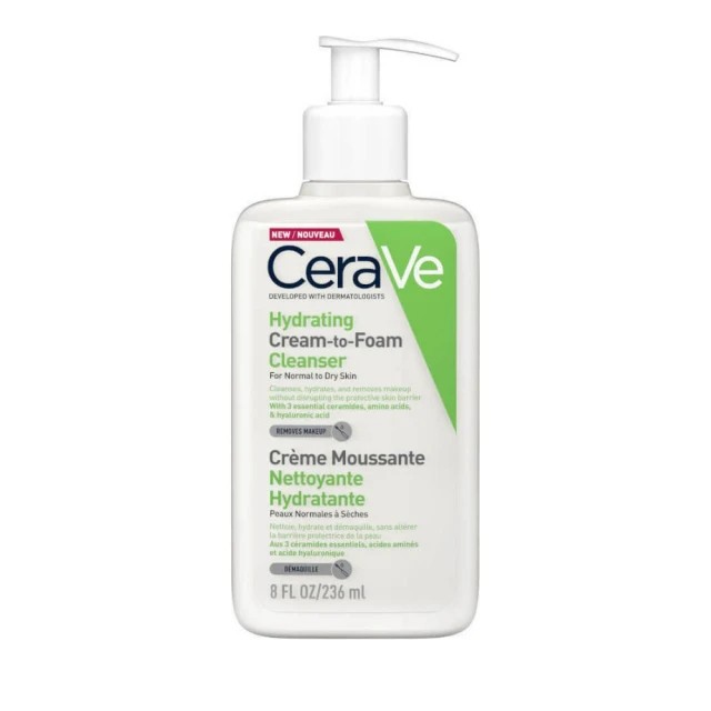 CeraVe Hydrating Cleanser Cream to Foam For Normal To Dry Skin 236ml - Αφρώδης Κρέμα Καθαρισμού για Πρόσωπο & Σώμα