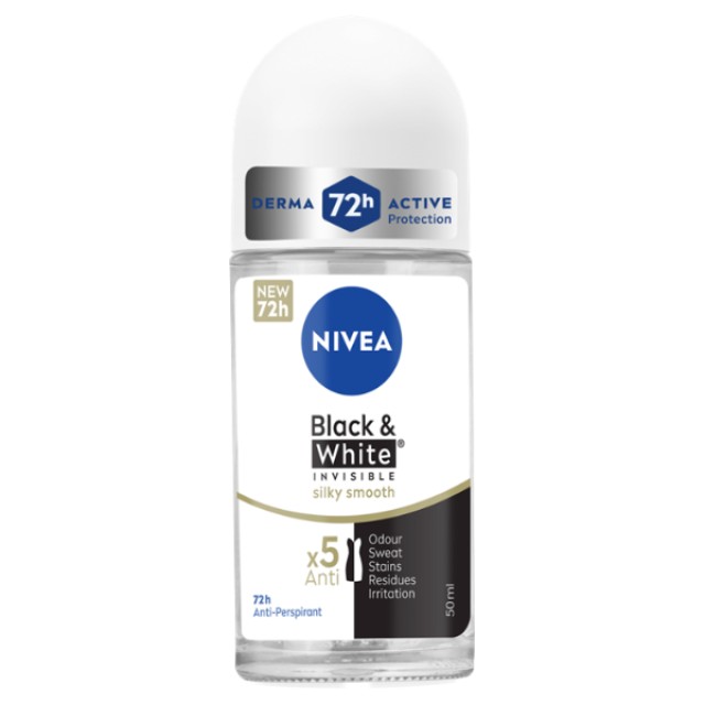 Nivea Deo Roll-On Black & White Silky Smooth 50ml - Γυναικείο Αποσμητικό