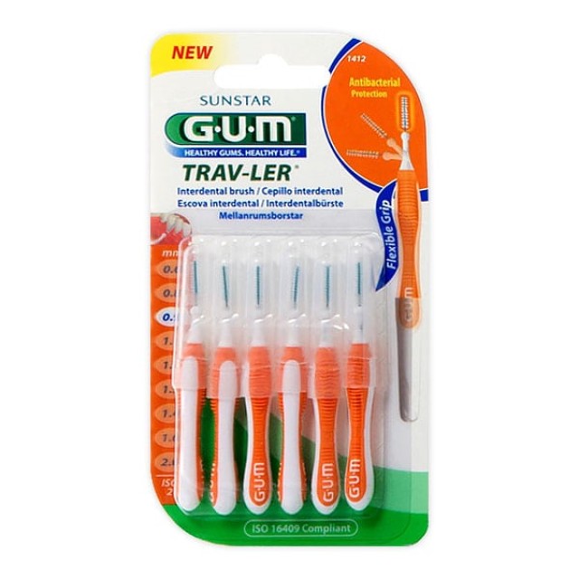 Gum Trav-ler 1412 Interdental Brush 0.9mm Orange 6 τεμάχια - Μεσοδόντια Βουρτσάκια 0.9mm Πορτοκαλί