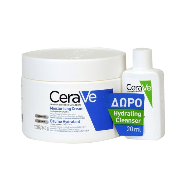 CeraVe Promo Moisturising Cream 340g & Δώρο Hydrating Cleanser 20ml - Ενυδατική Κρέμα για Ξηρό & Πολύ Ξηρό Δέρμα και Δώρο Κρέμα Καθαρισμού