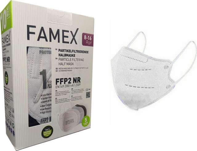 FAMEX Παιδική μάσκα προσώπου FFP2 NR Λευκό Χρώμα 10τμχ.