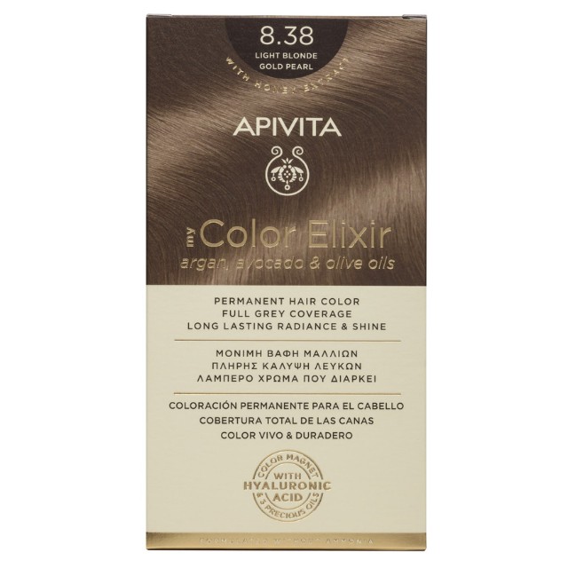 Apivita My Color Elixir – Βαφή μαλλιών χωρίς αμμωνία - 8.38 (Ξανθό ανοιχτό μελί περλέ)