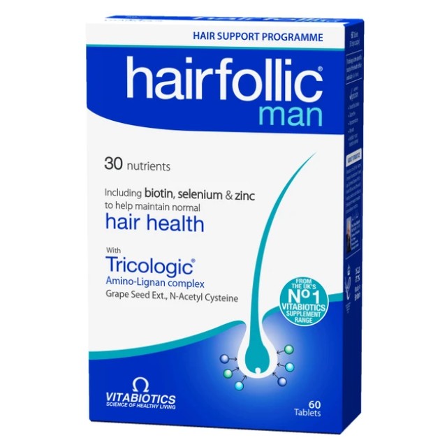 Vitabiotics Wellman Hairfollic Man 60 Ταμπλέτες – Συμπλήρωμα διατροφής για υγειή μαλλιά για άντρες