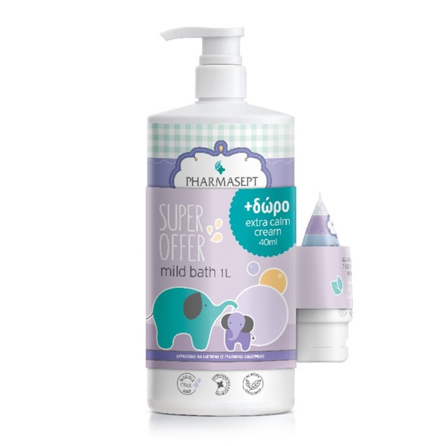 Pharmasept Baby Care Promo Mild Bath 1lt + Extra Calm Cream 40ml – Βρεφικό Αφρόλουτρο 1lt με δώρο κρέμα αλλαγής πάνας 40ml