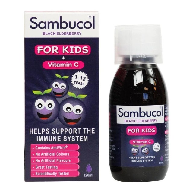 Olvos Science Sambucol Black Elderberry For Kids + Vitamin C 120ml – Παιδικό Σιρόπι για την Ενίσχυση του Ανοσοποιητικού