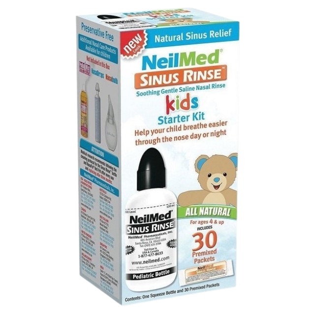 NeilMed Sinus Rinse Kids Starter Kit - Σύστημα Ρινικών Πλύσεων για Παιδιά από 4 ετών 120ml και 30 Ανταλλακτικά Φακελάκια