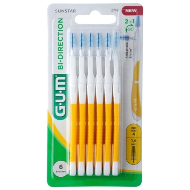 Gum Bi-Directional 2714 Ultra Fine 1.4mm Interdental Brushes 6 τεμάχια -  Μεσοδόντια Bουρτσάκια για Αποτελεσματική Αφαίρεση της Πλάκας