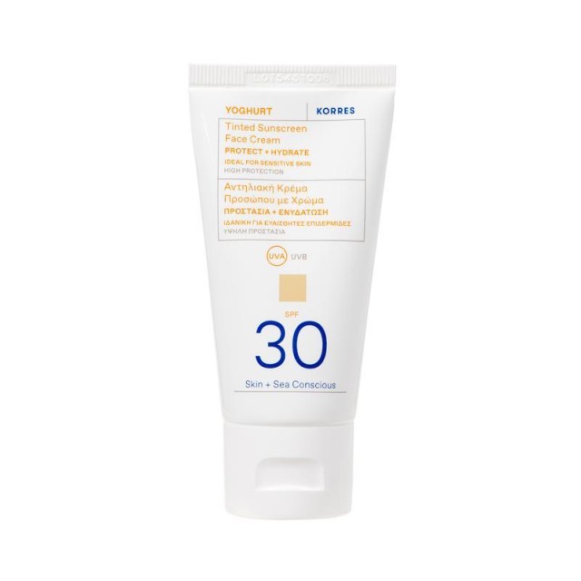 Korres Yoghurt Tinted Sunscreen Face Cream SPF 30 50ml - Αντηλιακή Κρέμα Προσώπου με Χρώμα
