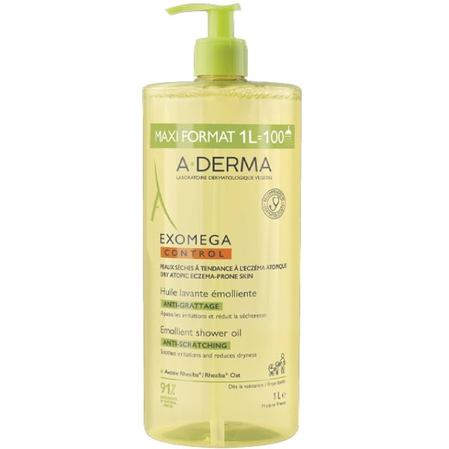 A-Derma Exomega Control Emollient Shower Oil 1lt - Έλαιο Καθαρισμού κατά του Κνησμού