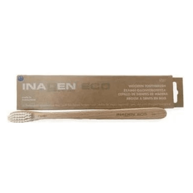 Inaden Eco Wooden Toothbrush Medium - Ξύλινη Οδοντόβουρτσα Μέτρια με Ίνες Βιολογικής Προέλευσης 1τμχ.
