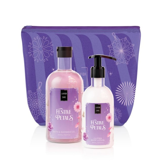 Lavish Care Festive Petals Christmas Set Bath & Shower Gel 500ml & Glitter Body Lotion 300ml - Σετ Αφρόλουτρο & Κρέμα Σώματος