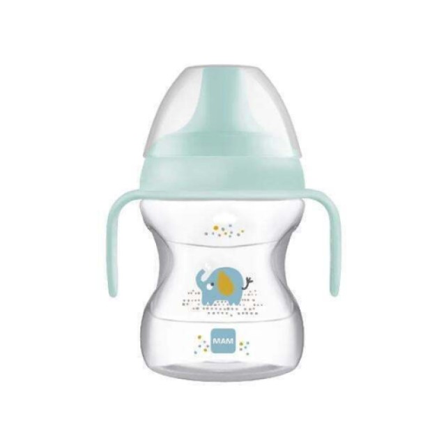 MAM Learn To Drink Cup 190ml Μπλε 472B | Εκπαιδευτικό Ποτηράκι 6m+ με Λαβές που Λάμπουν & Βαλβίδα που Δεν Στάζει