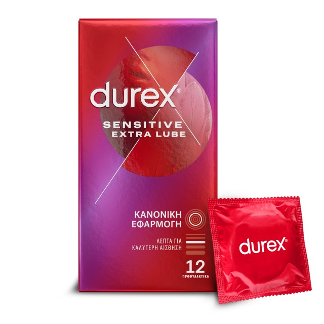 Durex Sensitive Extra Lube - Προφυλακτικά Πολύ Λεπτά με έξτρα λιπαντικό 12τμχ.