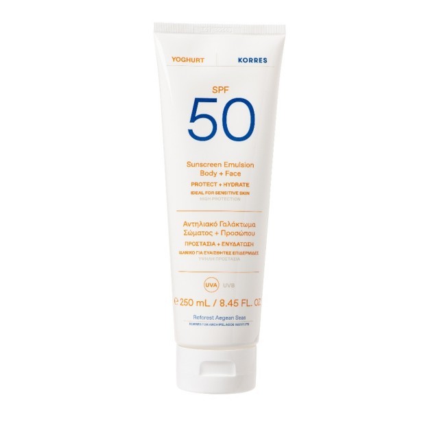 Korres Yoghurt Sunscreen Emulsion Face & Body SPF50 – Αντηλιακό γαλάκτωμα για Σώμα/Πρόσωπο 250ml