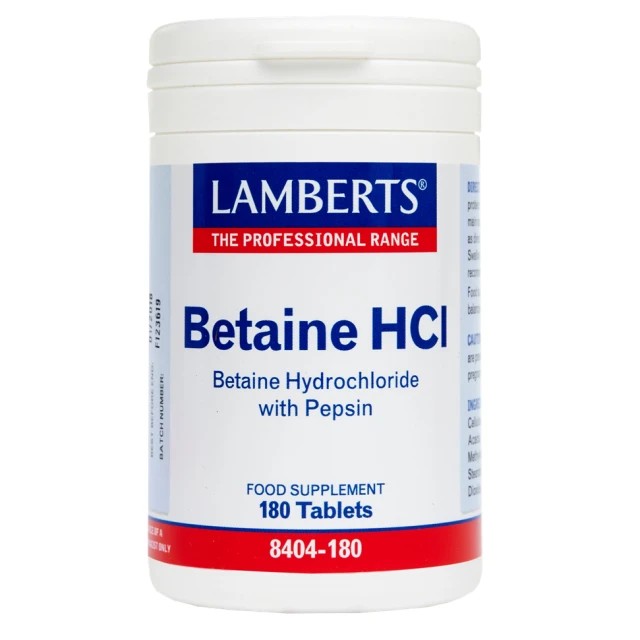 Lamberts Betaine HCL 324mg Pepsin – Για την Καλή Λειτουργία του Πεπτικού Συστήματος 180 Ταμπλέτες