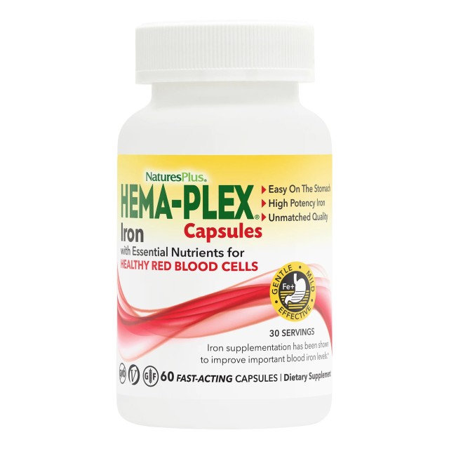 Natures Plus HEMA PLEX Iron 60 Capsules - Συμπλήρωμα Σιδήρου Υψηλής Απορρόφησης