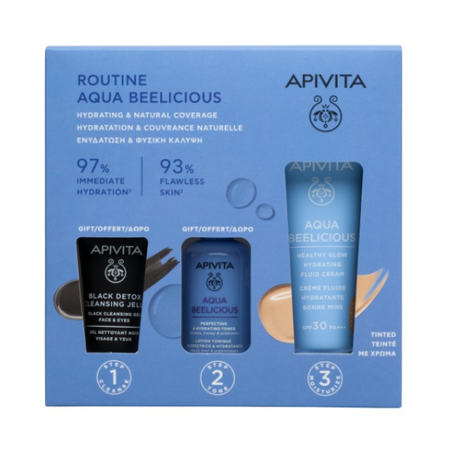 Apivita Promo Aqua Beelicious Λεπτόρρευστη Κρέμα με Χρώμα και SPF30 40ml με Δώρο Λοσιόν Ενυδάτωσης 50ml & Μαύρο Gel Καθαρισμού 15ml