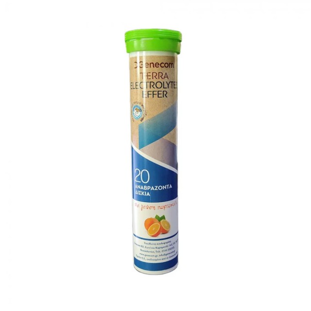 Genecom Terra Electrolytes 20 αναβράζοντα δισκία – Ηλεκτρολύτες με Γεύση Πορτοκάλι