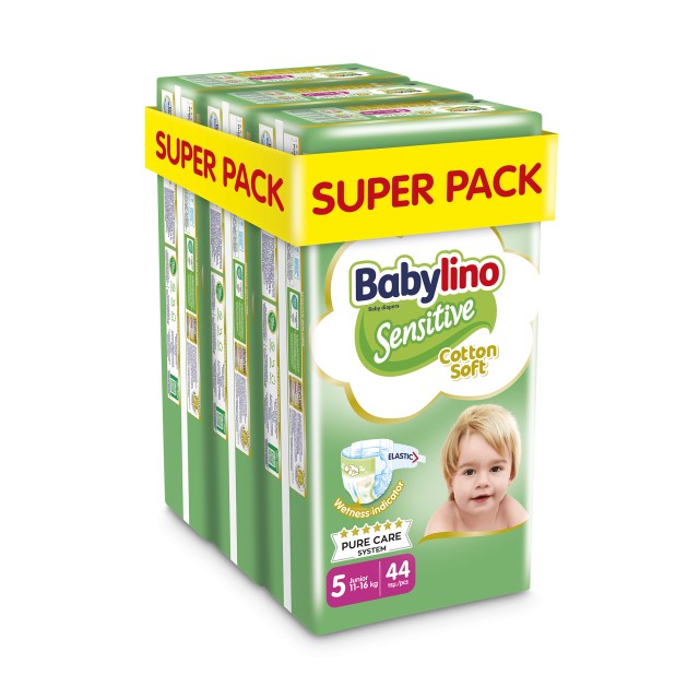 Babylino Sensitive Cotton Soft Βρεφική πάνα No5 (11-16Kg) Super Pack 132τμχ (3X44)