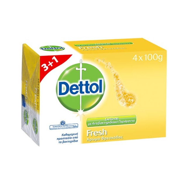 Dettol Fresh 3+1 Hard on Dirt 4x100g – Μπάρες Σαπουνιού με Αντιβακτηριδιακή Δράση